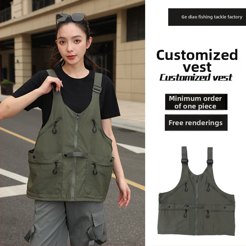 Vīriešu bez piedurknēm darba veste ar vairākiem kabatām — Taslan audums, 80% poliesters, 20% kokvilna, oderējums poliester, rāvējslēdzējs, V-veida kakls