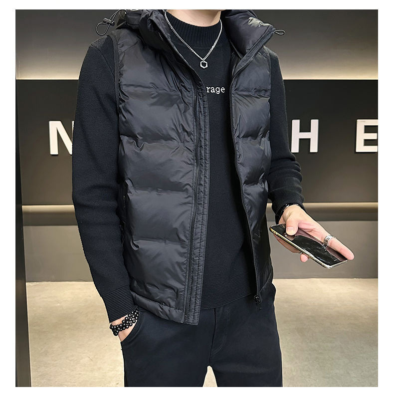 Vesta masculină cu glugă, căptușită din poliester, țesătură principală poliester, căptușeală poliester, croială lejeră, culoare solidă, toamnă 2025