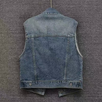 Vintage denim vesta, kratka, bez rukava, mješavina denima i pamuka, jesen 2024