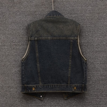 Vintage denim vesta, kratka, bez rukava, mješavina denima i pamuka, jesen 2024