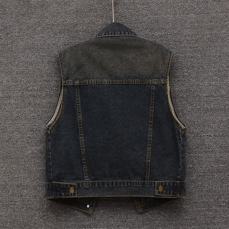 Vintage denim vesta, kratka, bez rukava, mješavina denima i pamuka, jesen 2024