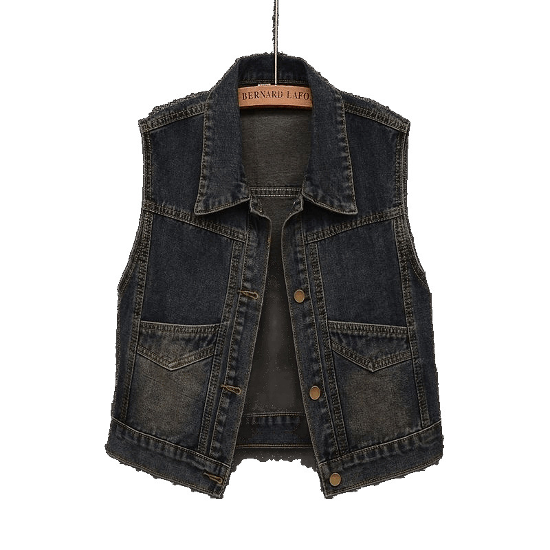Vintage denim vesta, kratka, bez rukava, mješavina denima i pamuka, jesen 2024