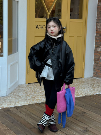 Bērnu PU ādas jaka, Ziemas 2025, Korejas stils, Kokvilnas pildījums, Vienkāršs aizdare