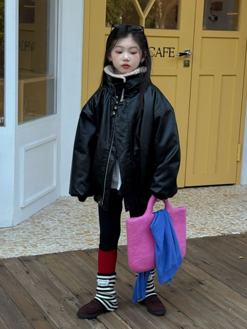 Bērnu PU ādas jaka, Ziemas 2025, Korejas stils, Kokvilnas pildījums, Vienkāršs aizdare