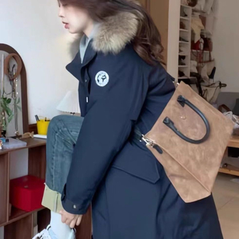 Dugi ženski parka s polo ovratnikom, zatvaračem, srednja debljina, zima 2025, korejski stil