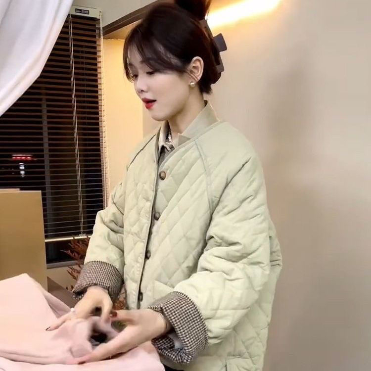 Ženska kratka pamučna jakna u korejskom stilu s dijamantnim šivanjem, Polo ovratnik, Chenille tkanina, Silk Cotton punilo