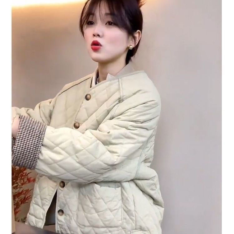 Ženska kratka pamučna jakna u korejskom stilu s dijamantnim šivanjem, Polo ovratnik, Chenille tkanina, Silk Cotton punilo
