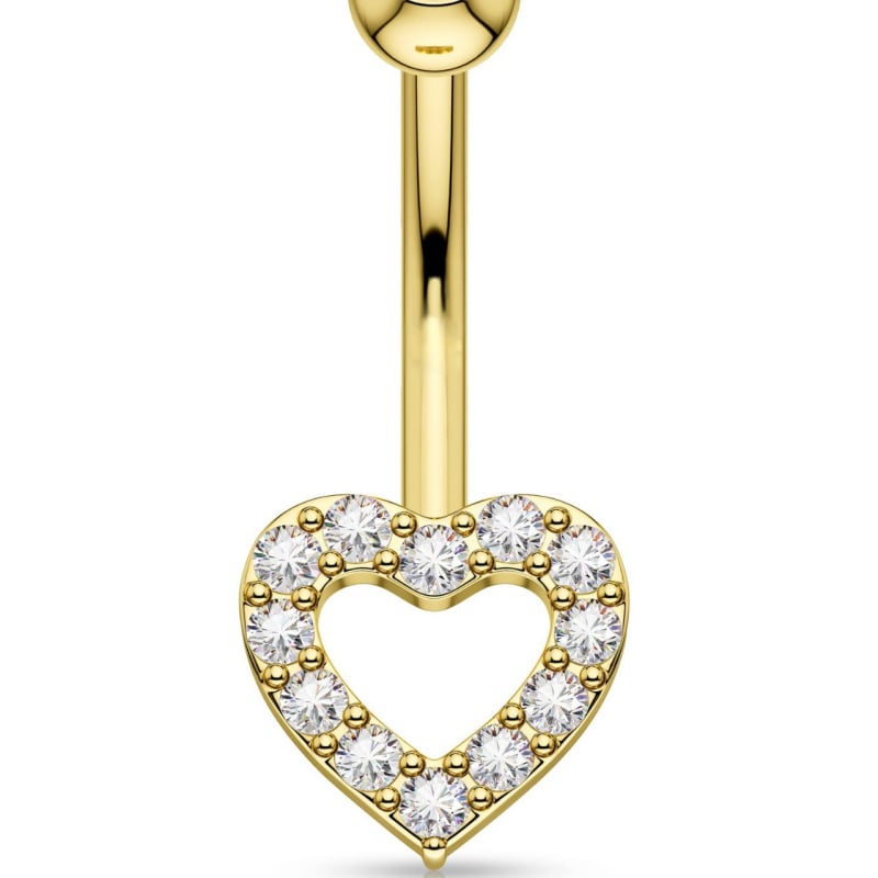 Navel piercing od srebra 925, dijamantno uokvirenje, motivi oka, srca i leptira, geometrijski dizajn