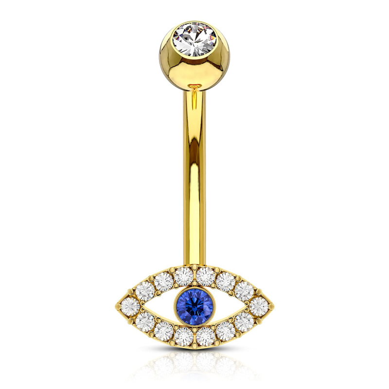 Navel piercing od srebra 925, dijamantno uokvirenje, motivi oka, srca i leptira, geometrijski dizajn