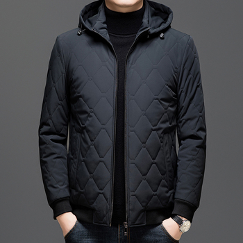 Muška zimska puffer jakna od najlona s poliesterom za punjenje, jednobojna, zatvarač, gradski stil.