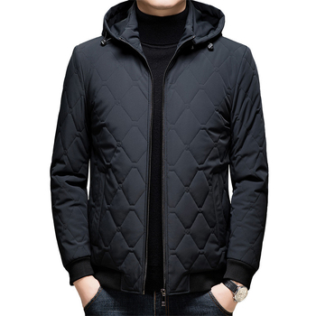 Muška zimska puffer jakna od najlona s poliesterom za punjenje, jednobojna, zatvarač, gradski stil.