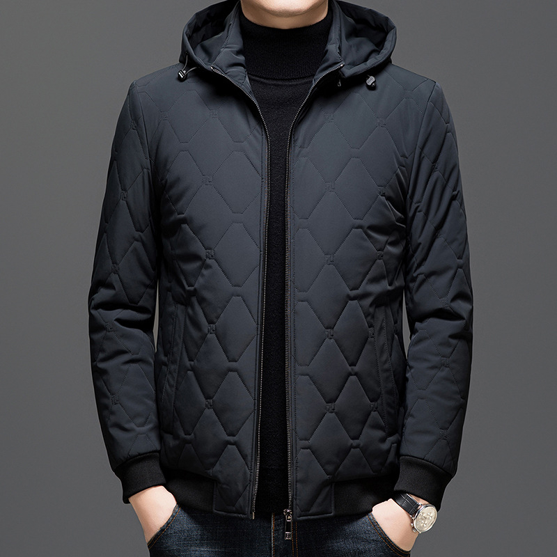 Muška zimska puffer jakna od najlona s poliesterom za punjenje, jednobojna, zatvarač, gradski stil.