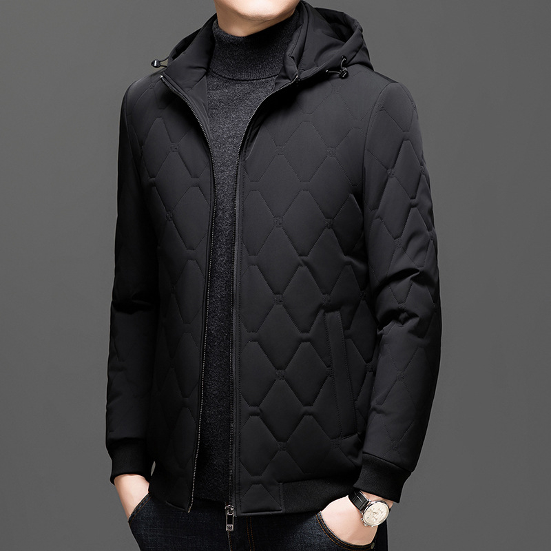 Muška zimska puffer jakna od najlona s poliesterom za punjenje, jednobojna, zatvarač, gradski stil.