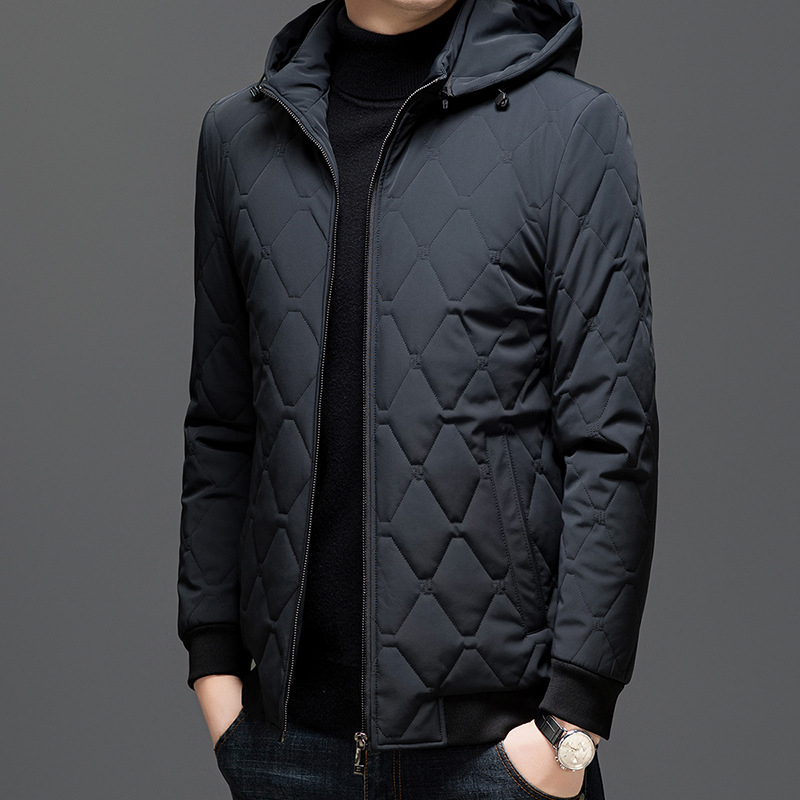 Muška zimska puffer jakna od najlona s poliesterom za punjenje, jednobojna, zatvarač, gradski stil.
