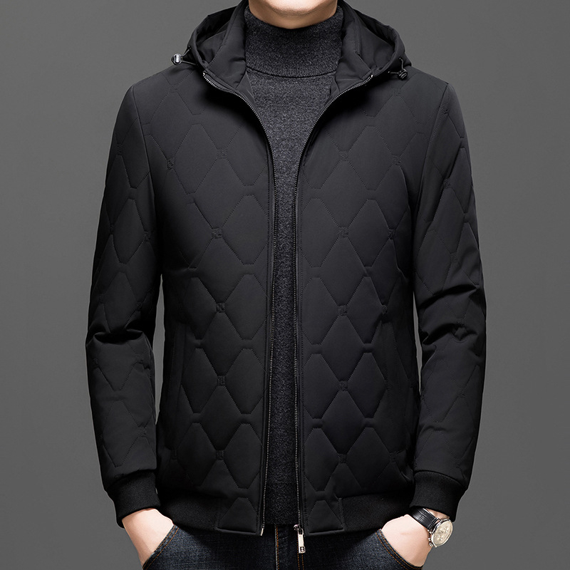 Muška zimska puffer jakna od najlona s poliesterom za punjenje, jednobojna, zatvarač, gradski stil.