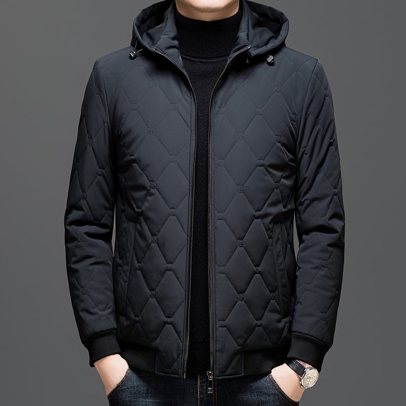 Muška zimska puffer jakna od najlona s poliesterom za punjenje, jednobojna, zatvarač, gradski stil.