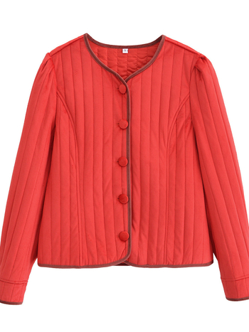 Palton din bumbac cu panouri de catifea, croială lejeră, guler rotund, mâneci lungi, primăvara 2025