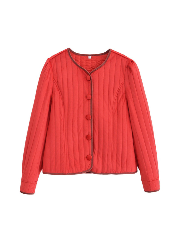 Palton din bumbac cu panouri de catifea, croială lejeră, guler rotund, mâneci lungi, primăvara 2025