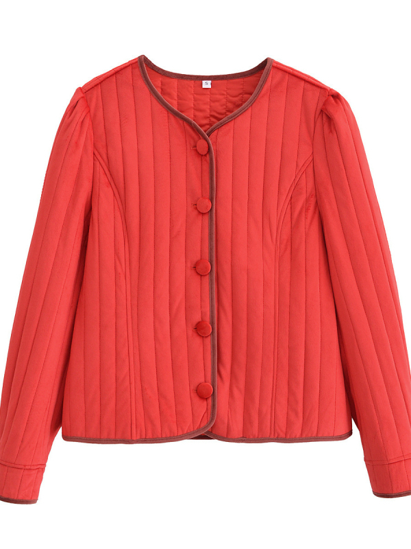 Palton din bumbac cu panouri de catifea, croială lejeră, guler rotund, mâneci lungi, primăvara 2025