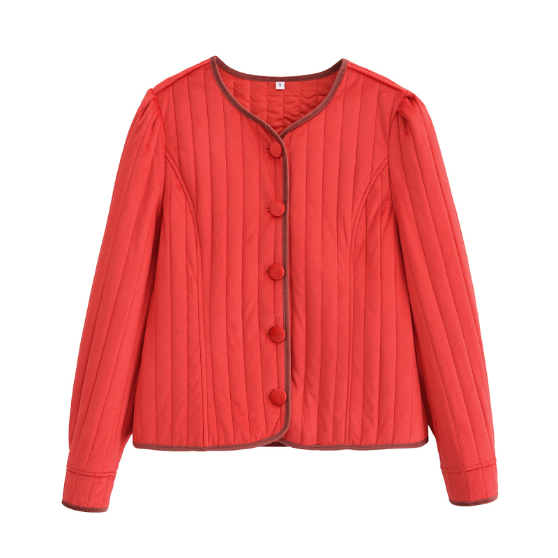 Palton din bumbac cu panouri de catifea, croială lejeră, guler rotund, mâneci lungi, primăvara 2025