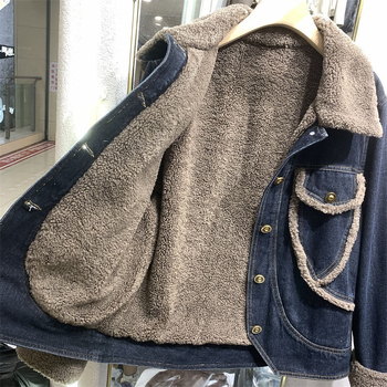 Džins parka s fleece podstavom, polo ovratnik, dugi rukavi, duljina 50–65 cm