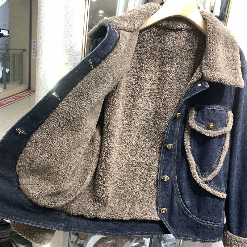 Džins parka s fleece podstavom, polo ovratnik, dugi rukavi, duljina 50–65 cm