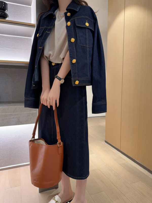 Pamučna jakna, dugi rukavi, V-izrez, vintage retro stil, srednja duljina 50–65 cm