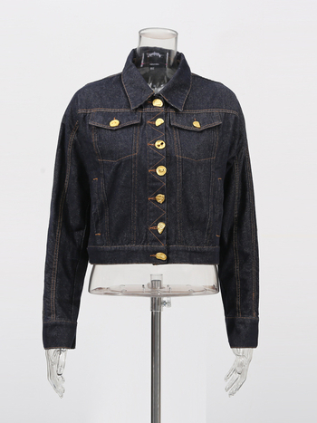 Denim jakna s dugim rukavima i ovratnikom tipa lapel, ulični hipster stil, srednja duljina, mješavina pamuka i elastana (50–70% pamuka, 30–50% elastana)