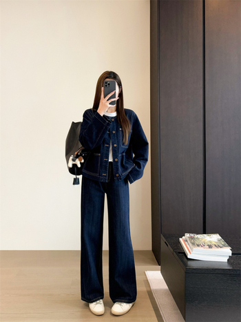 Ženska džins jakna s velikim džepovima, vintage stil, polo ovratnik, prostran kroj, pamuk-denim sa spandexom