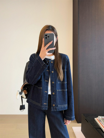 Ženska džins jakna s velikim džepovima, vintage stil, polo ovratnik, prostran kroj, pamuk-denim sa spandexom