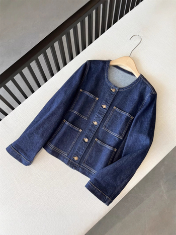 Ženska džins jakna s velikim džepovima, vintage stil, polo ovratnik, prostran kroj, pamuk-denim sa spandexom