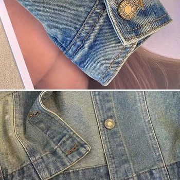 Jachetă scurtă din denim pentru femei - Petite, guler Polo, mâneci prințesă, lungime scurtă 40-50 cm, primăvara 2025