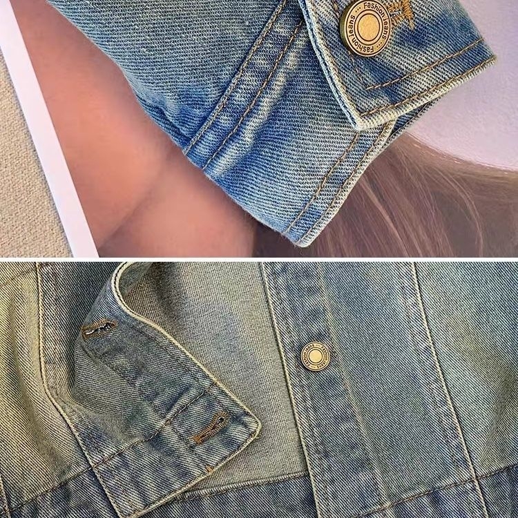 Jachetă scurtă din denim pentru femei - Petite, guler Polo, mâneci prințesă, lungime scurtă 40-50 cm, primăvara 2025