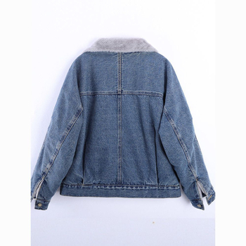 Ženska jakna od denima i pamuka s fleece podstavom za jesen-zimu, korejski stil – polo ovratnik, Chenille tkanina, 30–50% Spandex