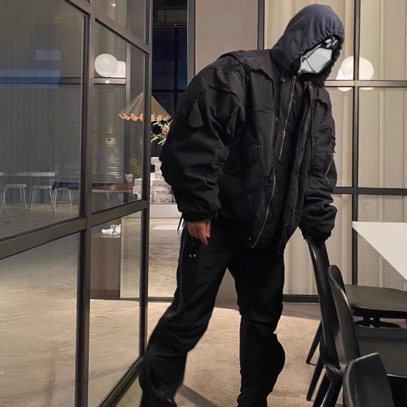 Geacă de zbor pentru bărbați, stil hip-hop, croială cardigan, umplutură din mătase-pamuc, cu glugă, grosime mare, Iarna 2024