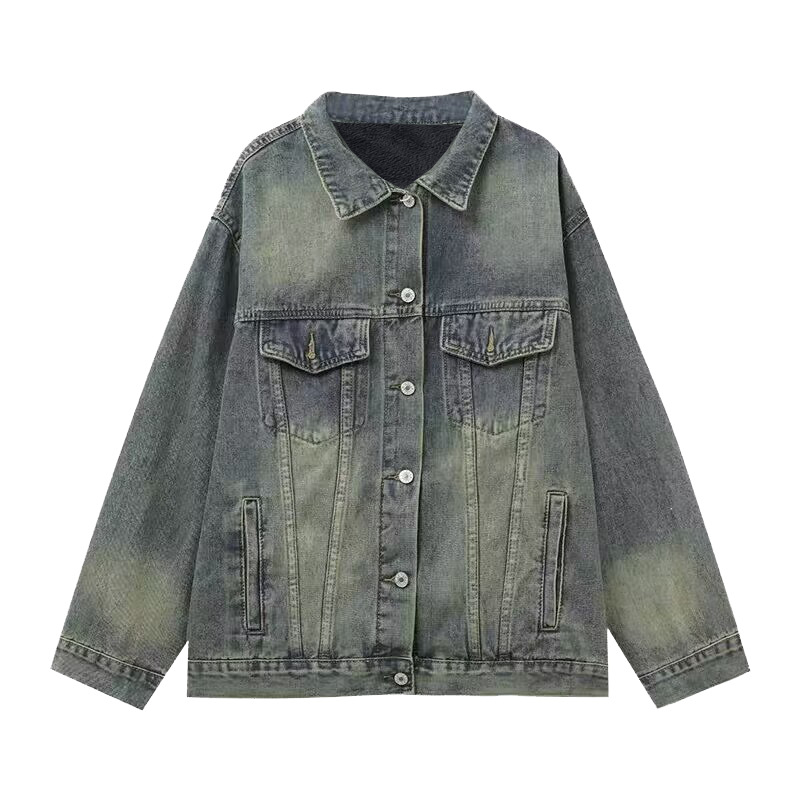 Denim jakna s fleece podstavom, debela, kratka, bez rukava, polo ovratnik, za žene