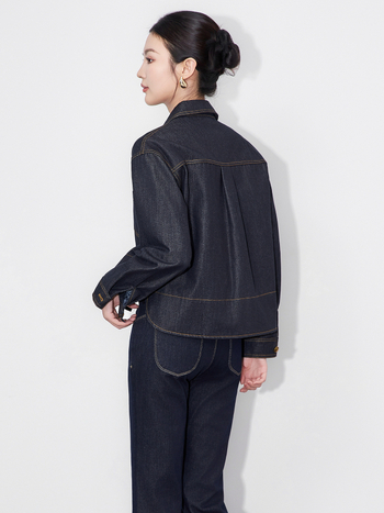 Džins jakna s labavim krojem, duge rukave, retro stil, Bamboo Tencel denim tkanina, jesen-zima