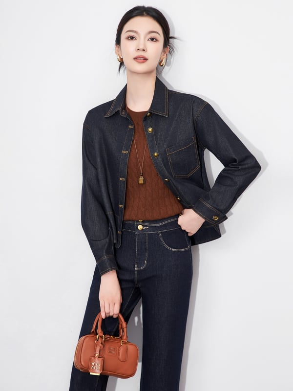 Džins jakna s labavim krojem, duge rukave, retro stil, Bamboo Tencel denim tkanina, jesen-zima