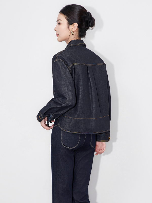 Džins jakna s labavim krojem, duge rukave, retro stil, Bamboo Tencel denim tkanina, jesen-zima