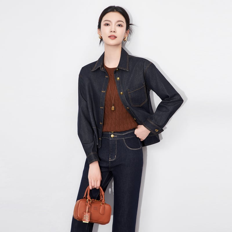 Džins jakna s labavim krojem, duge rukave, retro stil, Bamboo Tencel denim tkanina, jesen-zima