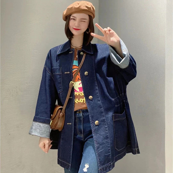 Denim trench kaput, široka silueta, pojas u struku, duge rukave, srednja duljina