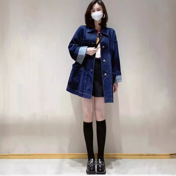 Denim trench kaput, široka silueta, pojas u struku, duge rukave, srednja duljina