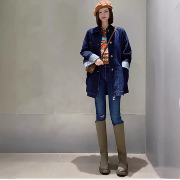 Denim trench kaput, široka silueta, pojas u struku, duge rukave, srednja duljina