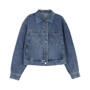 Ženska pamučna jakna s dugim rukavima, opuštenog kroja, rever ovratnik, kopčanje na jedno dugme