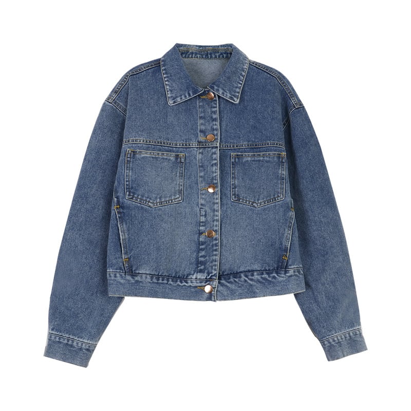 Ženska pamučna jakna s dugim rukavima, opuštenog kroja, rever ovratnik, kopčanje na jedno dugme