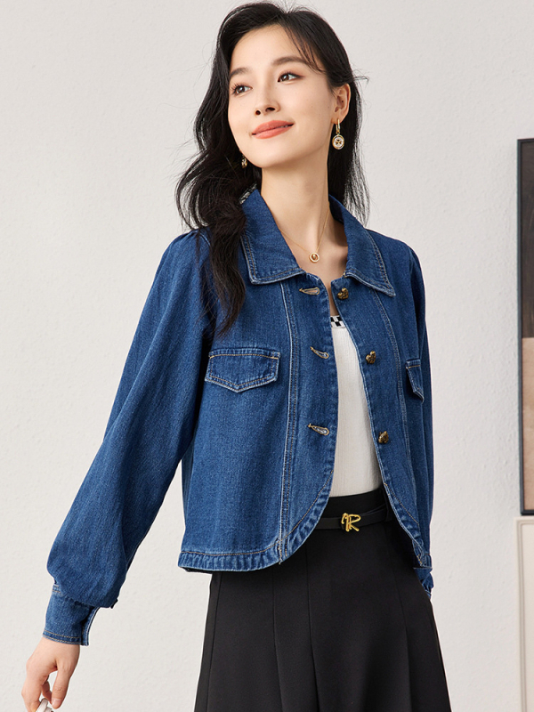 Ženski kratki kaput s reverom tipa lapel, dugi rukavi, I‑oblik kopča, pamuk 50–70% mješavina, street hipster stil