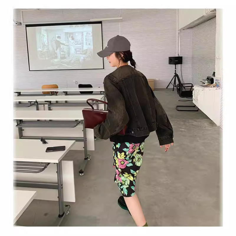 MONA Ženski široki traper kaput, korejski stil, jesen 2024, retro casual