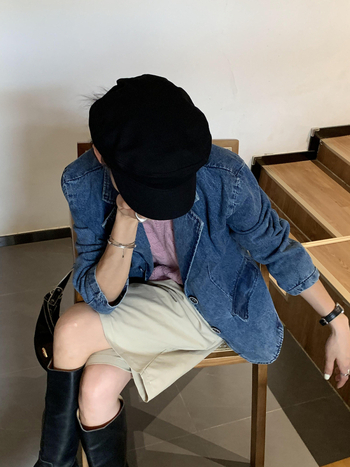 Ženska traper jakna u korejskom stilu, retro casual, dugi rukavi, ovratnik od saka, denim tkanina 80–90% pamuka