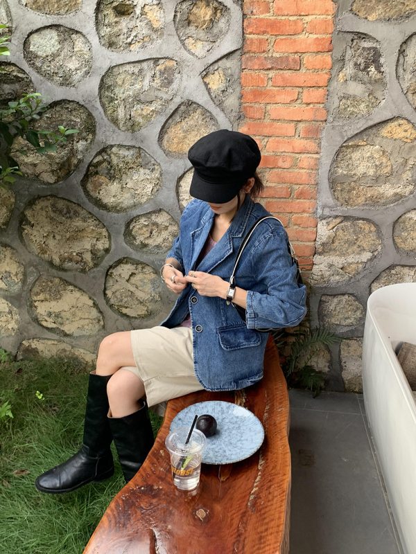 Ženska traper jakna u korejskom stilu, retro casual, dugi rukavi, ovratnik od saka, denim tkanina 80–90% pamuka