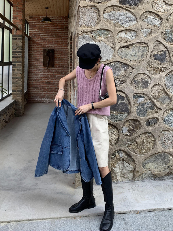 Ženska traper jakna u korejskom stilu, retro casual, dugi rukavi, ovratnik od saka, denim tkanina 80–90% pamuka